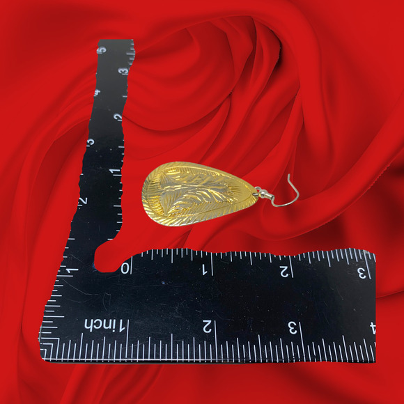 Vintage 1980's Etched Gold Tone Pierced Dangle Earrings Bohemian Byzantine - Picture 4 of 5